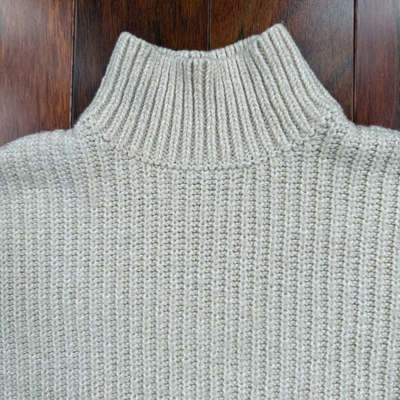 Ann Taylor Merino Wool Blend Chunky Sweater Mock Neck Rib-Knit Cream Size L - Picture 2 of 9